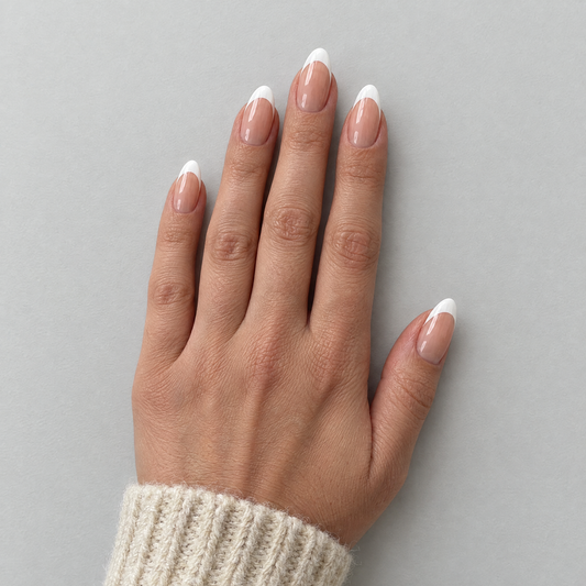 Classic (Oval) French press-on nails in an overhead flat lay matching the original model and sleeve