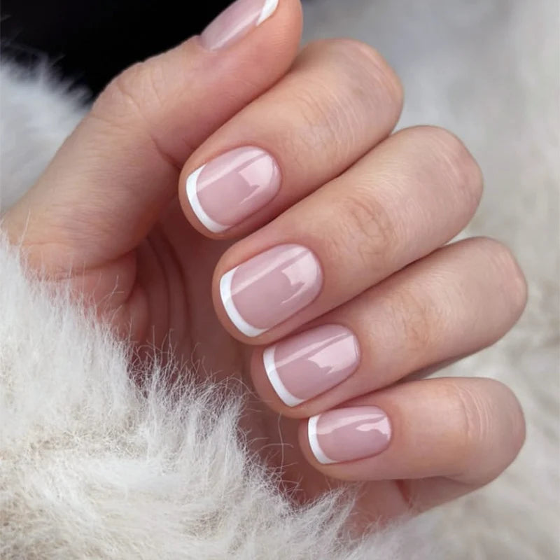 The Classic pink-and-white French extra-short press-on nails