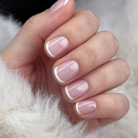 The Classic pink-and-white French extra-short press-on nails