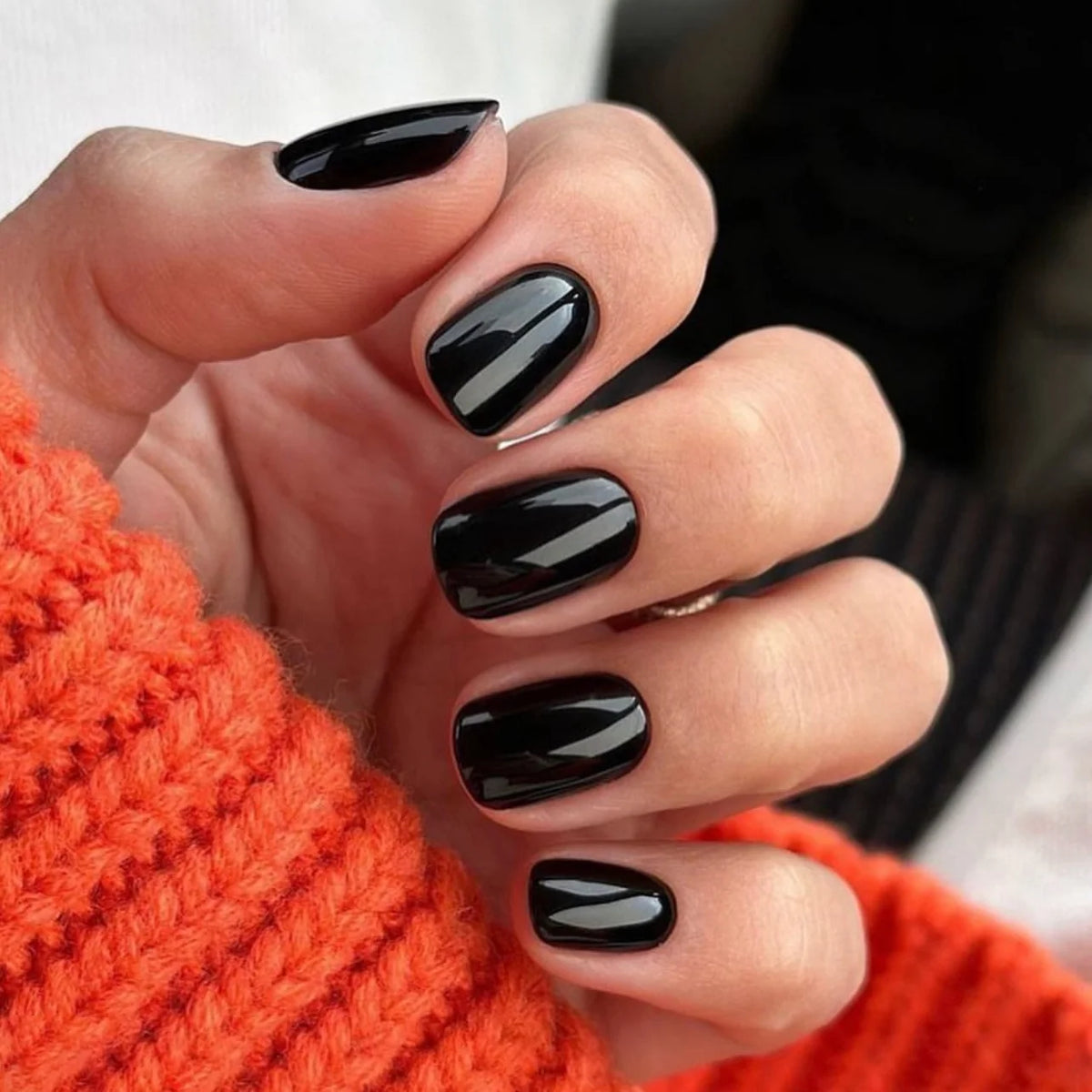 Black Tie glossy black extra-short press-on nails