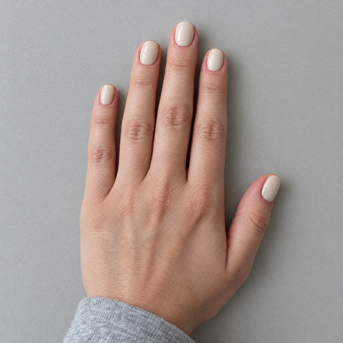 Cashmere (Extra-Short) press-on nails in an overhead flat lay matching the original model and sleeve