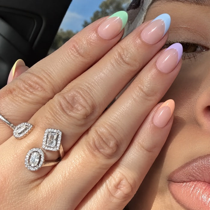Pastel French manicure close-up